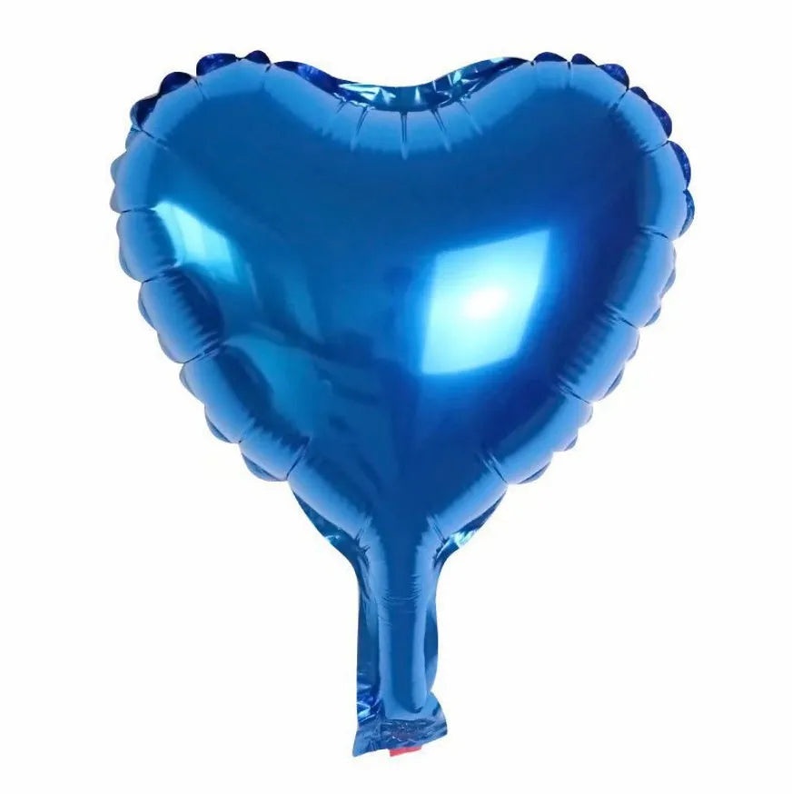 Five peach heart-shaped metallic aluminium balloons in assorted colours on a white background.