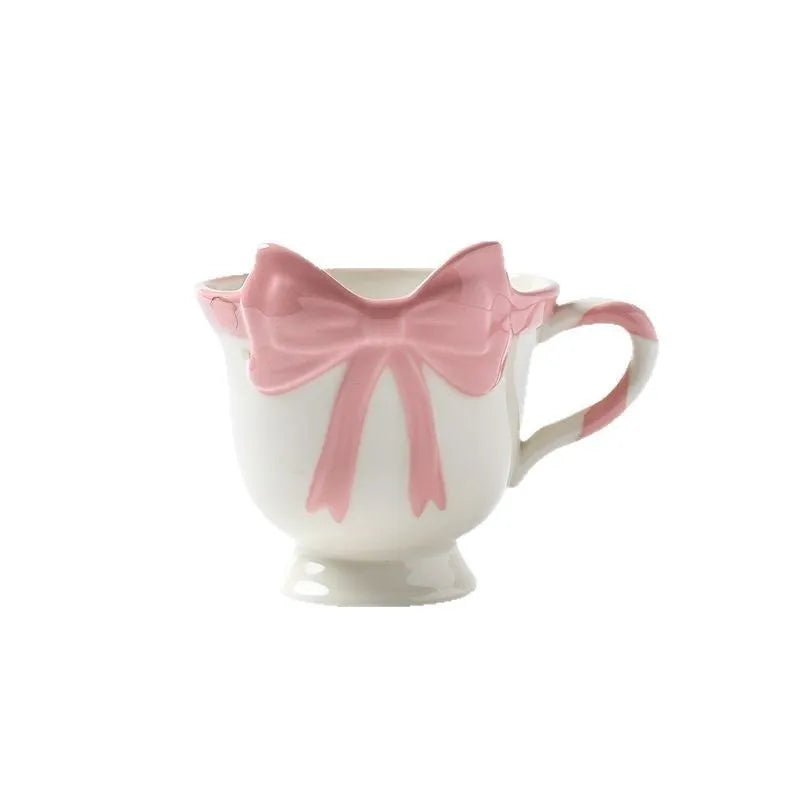 Original design girl heart bow ceramic mug in white powder or black pink colour, 301-400ml capacity