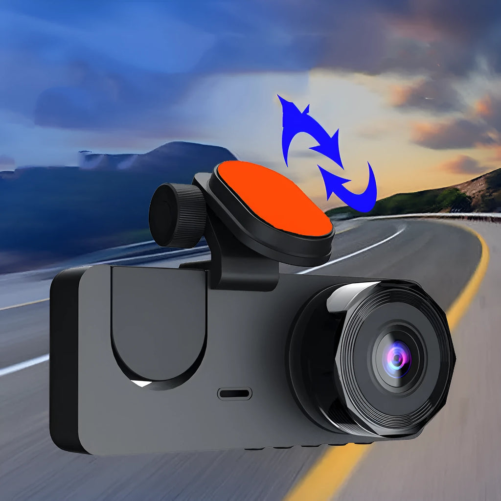 Black HD 1080P car dashcam with touch screen and wide-angle lens for vehicle recording