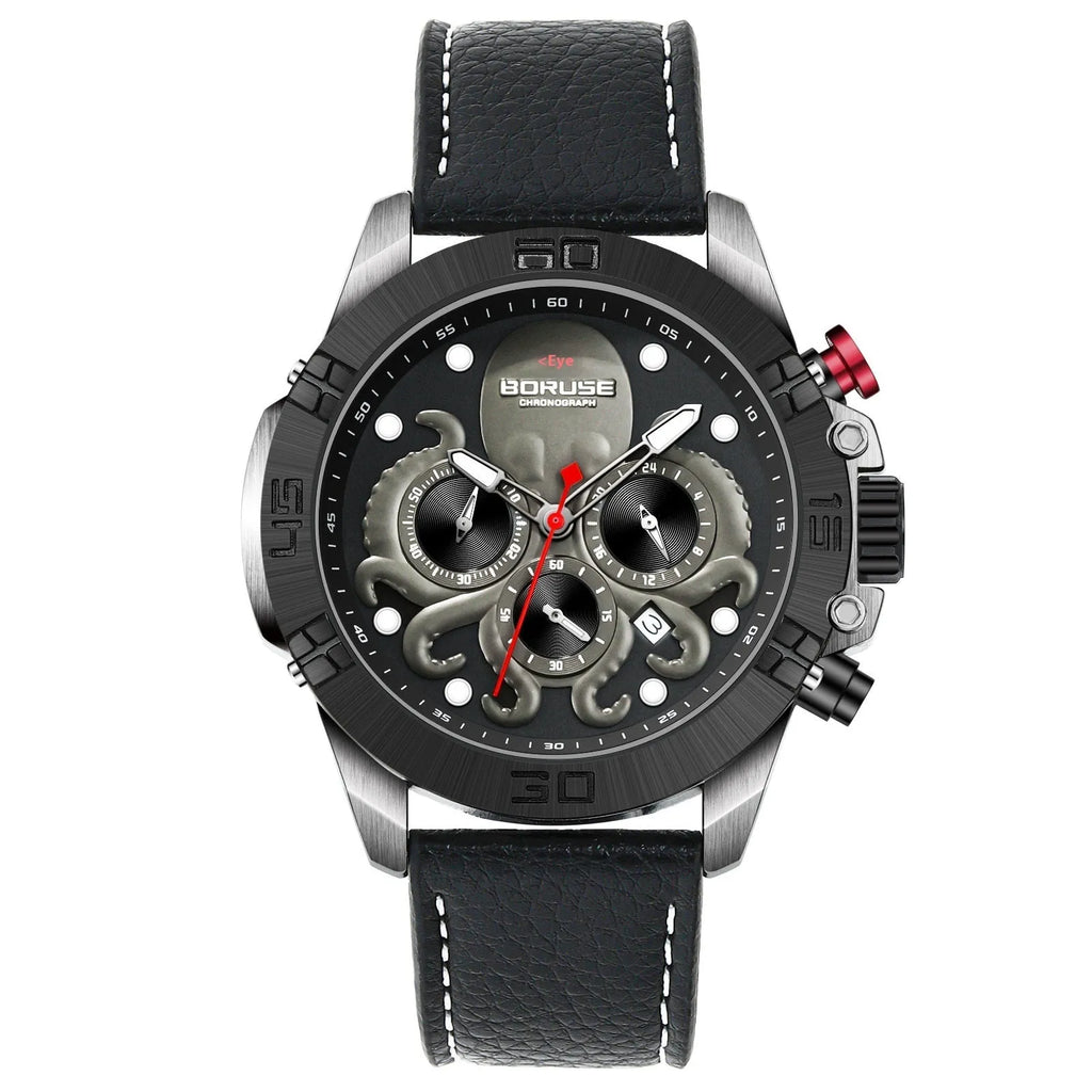 Men's octopus design waterproof watch with luminous quartz movement in blue or black colour options