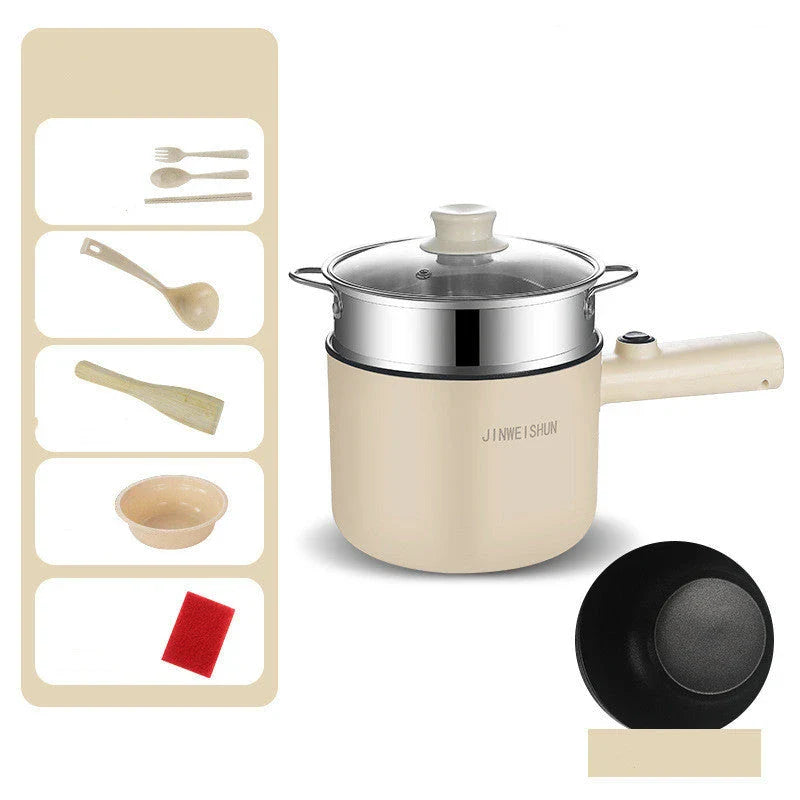 Compact electric hot pot with stainless steel construction, nonstick interior, and versatile cooking functions