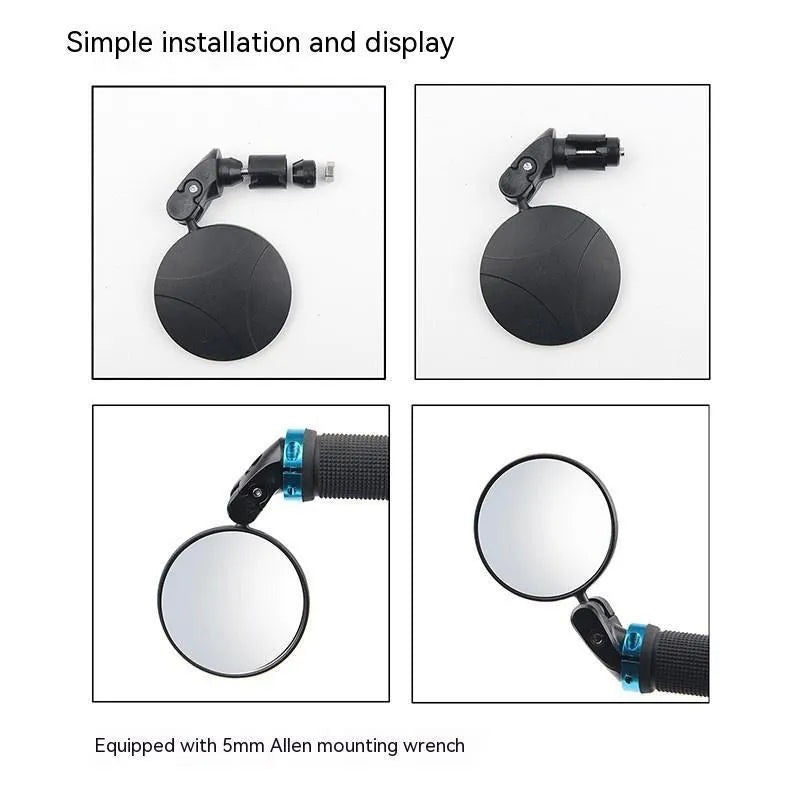 Black convex rearview mirror with 7cm diameter reflector and 14cm total length