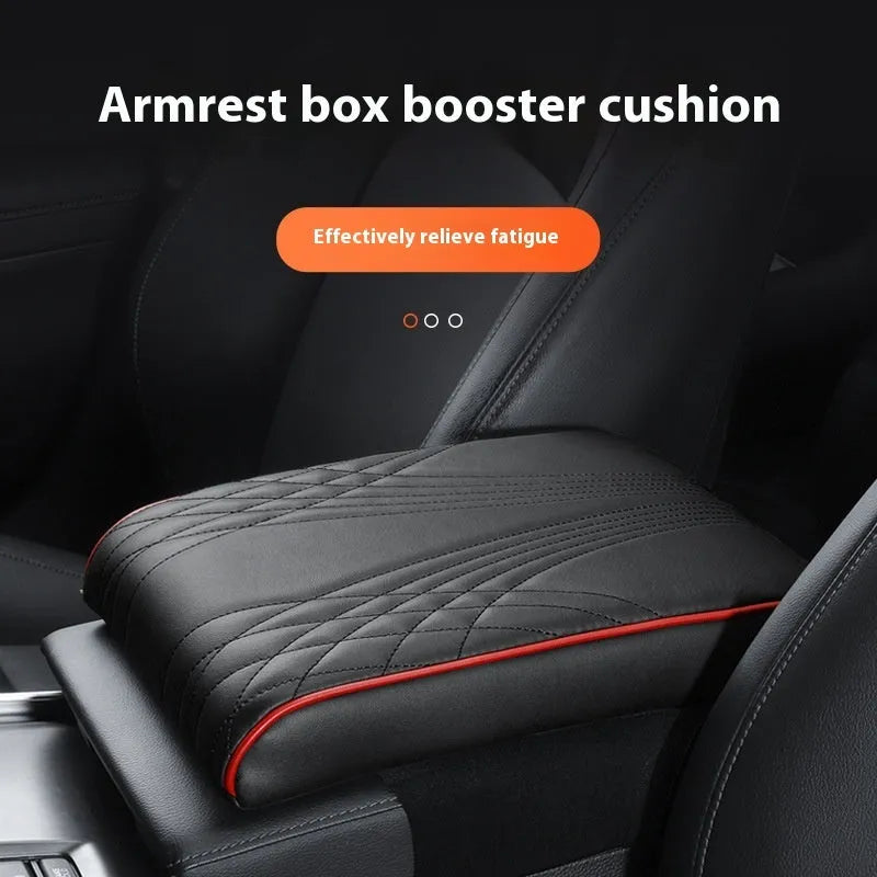 Car armrest cover protective pad in black stripes with pocket, made of PU leather