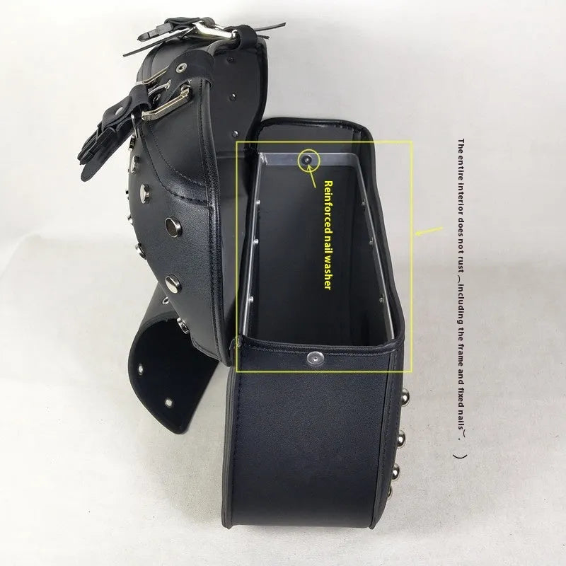 Black leather motorcycle hanging box pannier bag 43x15x26cm universal fit side saddlebag