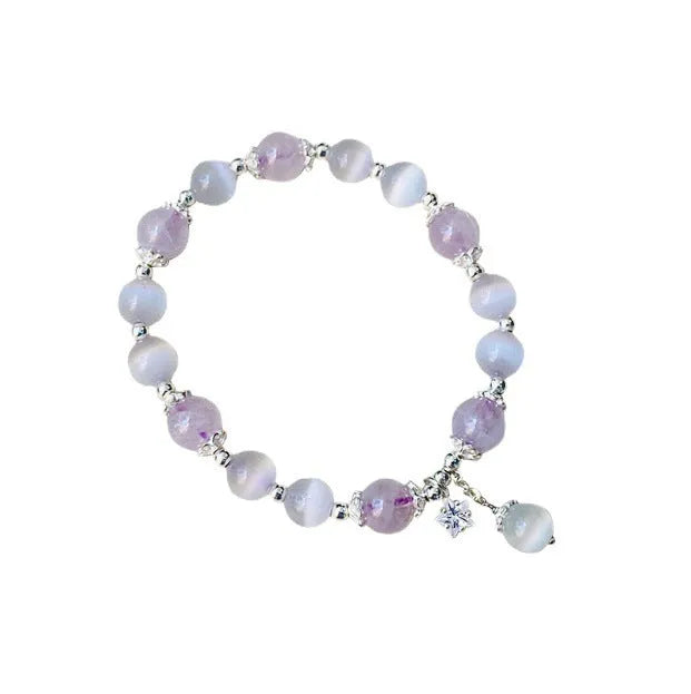 Handmade opal amethyst crystal bracelet with a cute moon shape charm.
