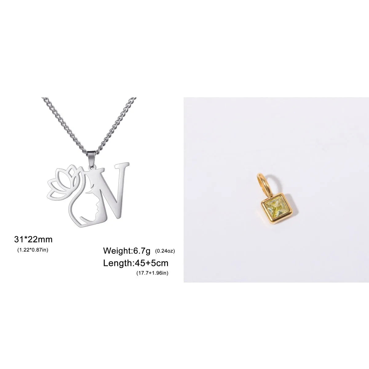 Stainless steel necklace with cross chain design and a pendant, available in gold or steel colour.