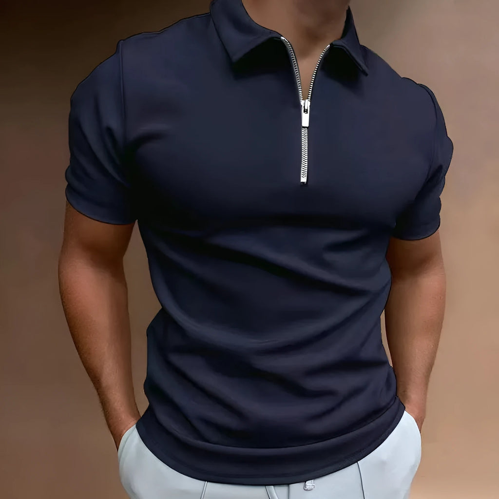 Men's casual short sleeve digital print polo shirt in polyester with long sleeves and loose fit