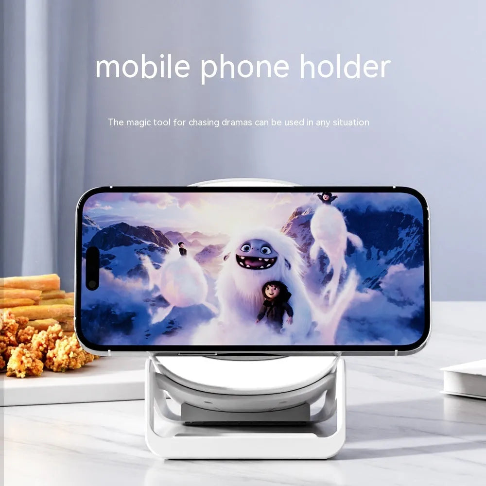 Four-in-one mobile phone holder wireless charger Bluetooth speaker in ABS fabric, L28 Black colour, compact desktop design with phone on holder