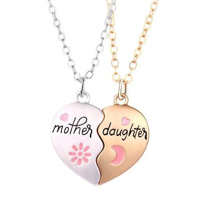 Mother daughter matching heart necklace set with gold plating and magnetic clasp