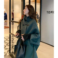 Women's Korean style longline coat with flight sleeves in oatmeal or green colour options