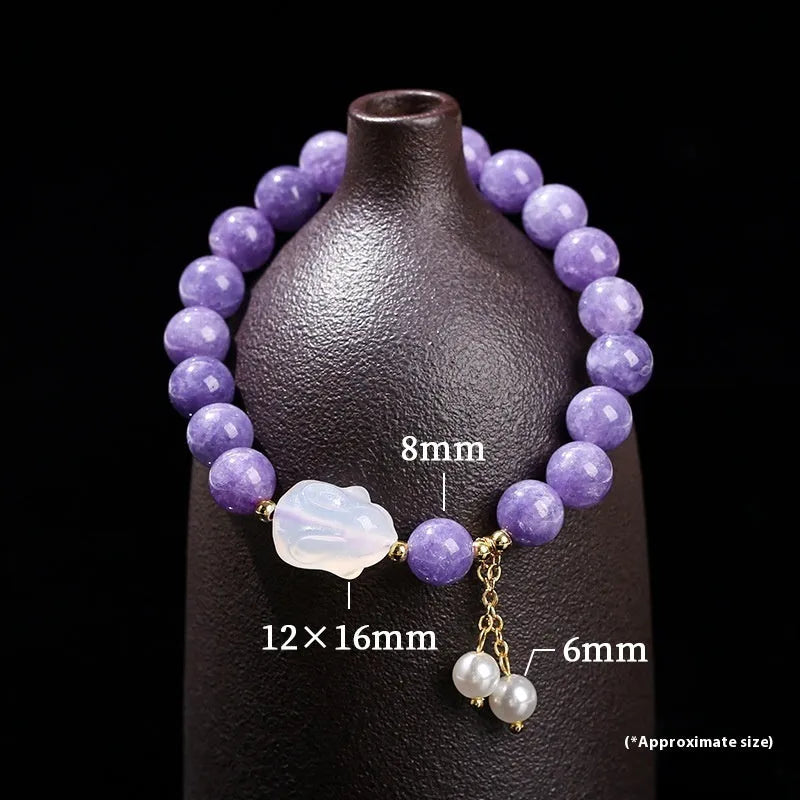 Purple geometric aquamarine and agate bracelet with round beads in handcrafted design