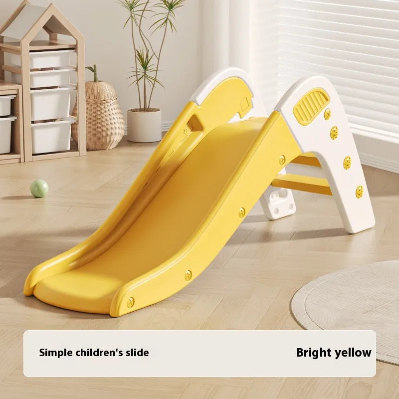Small plastic baby slide for toddlers in blue, yellow, brown, or grey colour.