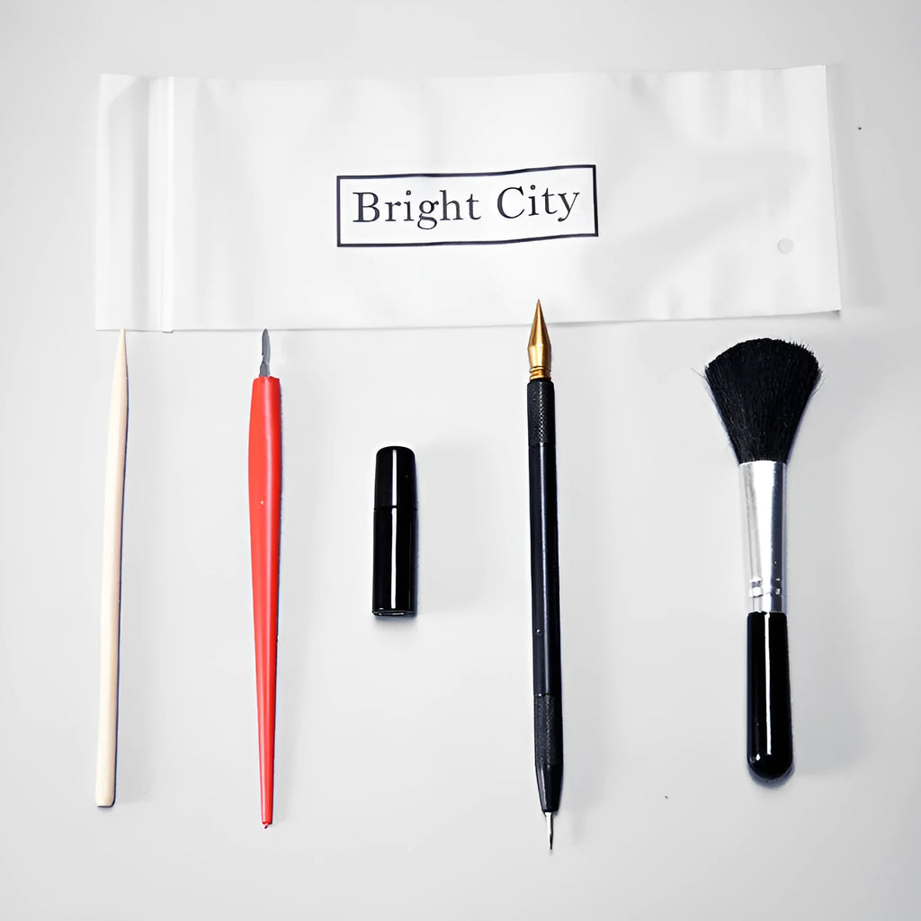 Scratch painting tool set with healing pen, scrapers, brushes, and photo frame accessories