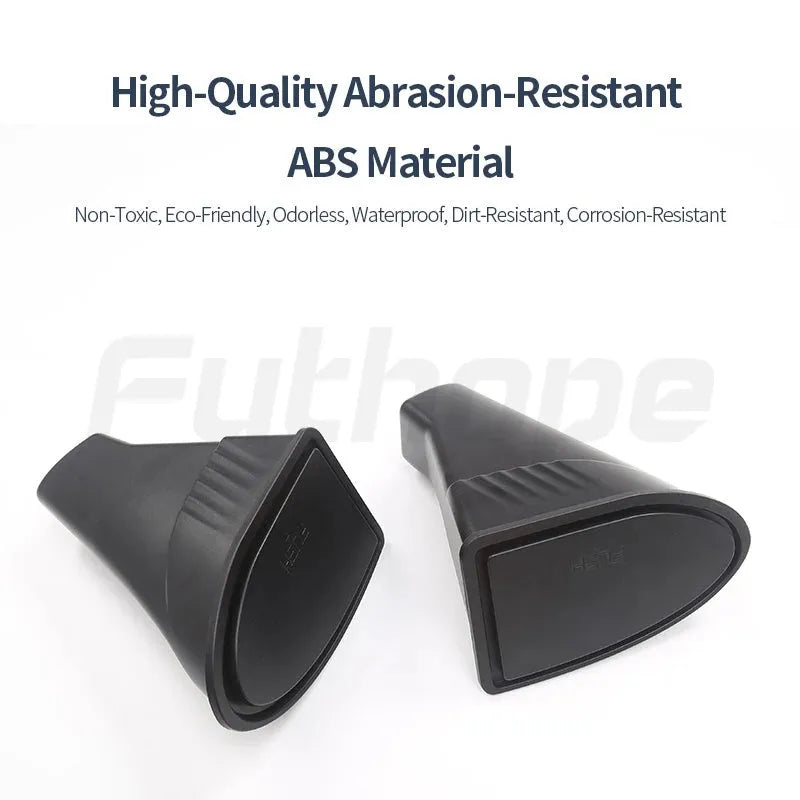 Two black ABS plastic car door trash cans for Tesla Model Y front door storage.