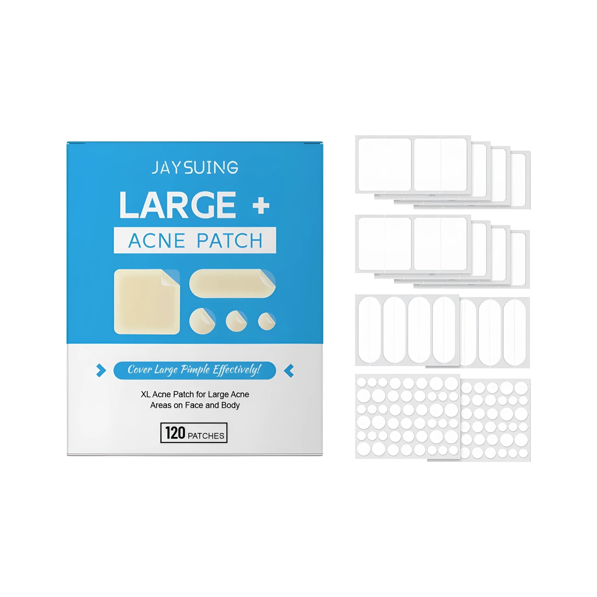 Pack of 120 clear hydrocolloid acne patches containing tea tree oil and salicylic acid