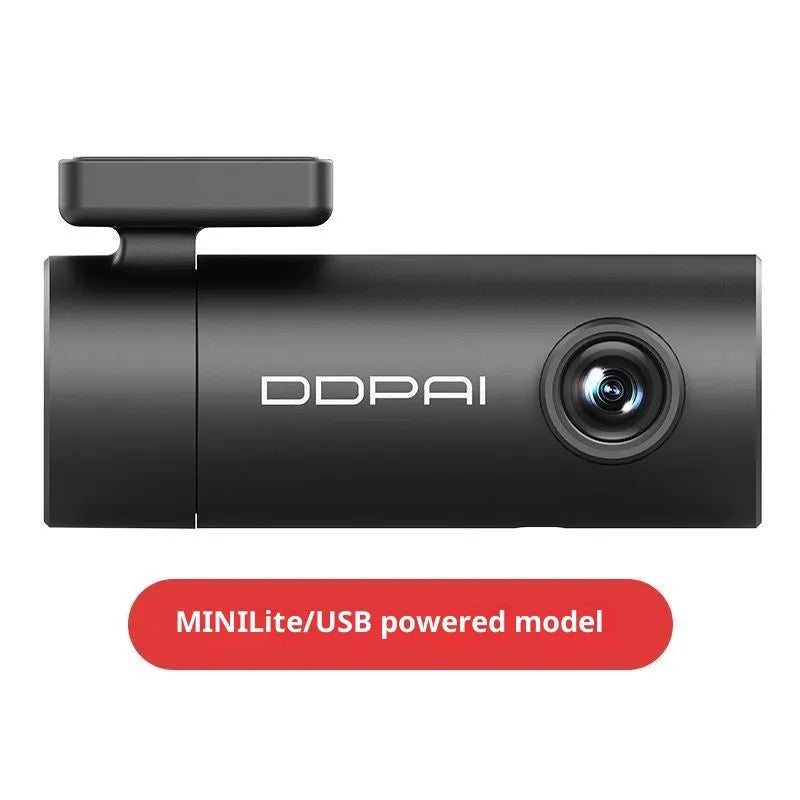 Mini Lite driving recorder with 1296p resolution, starlight night vision, 140-degree lens, and built-in Wi-Fi module on windscreen