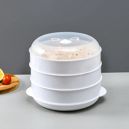 Modern minimalist microwave steamer box in white, available in 1, 2, or 3 layers