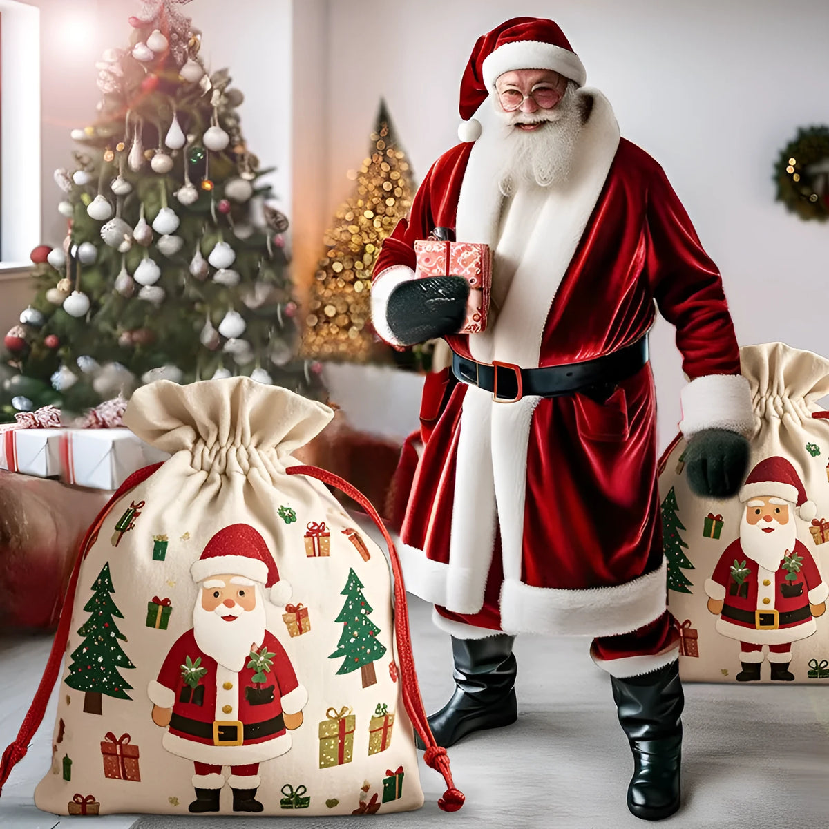 Large Christmas gift bag in extra large 48x65cm canvas with string closure