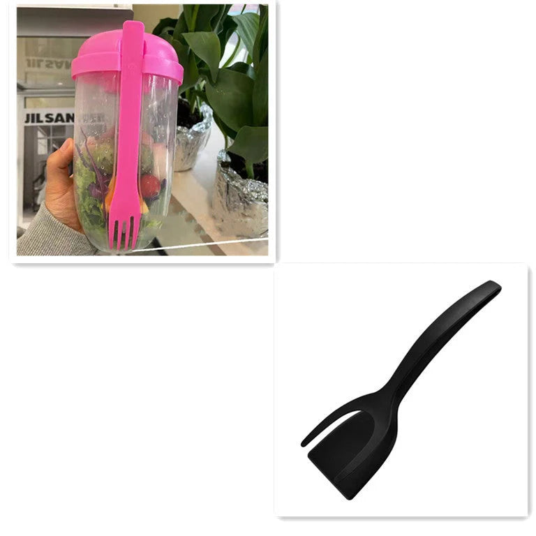 BPA-free salad cup set with fork and sauce holder, 1000ml capacity, in various colours