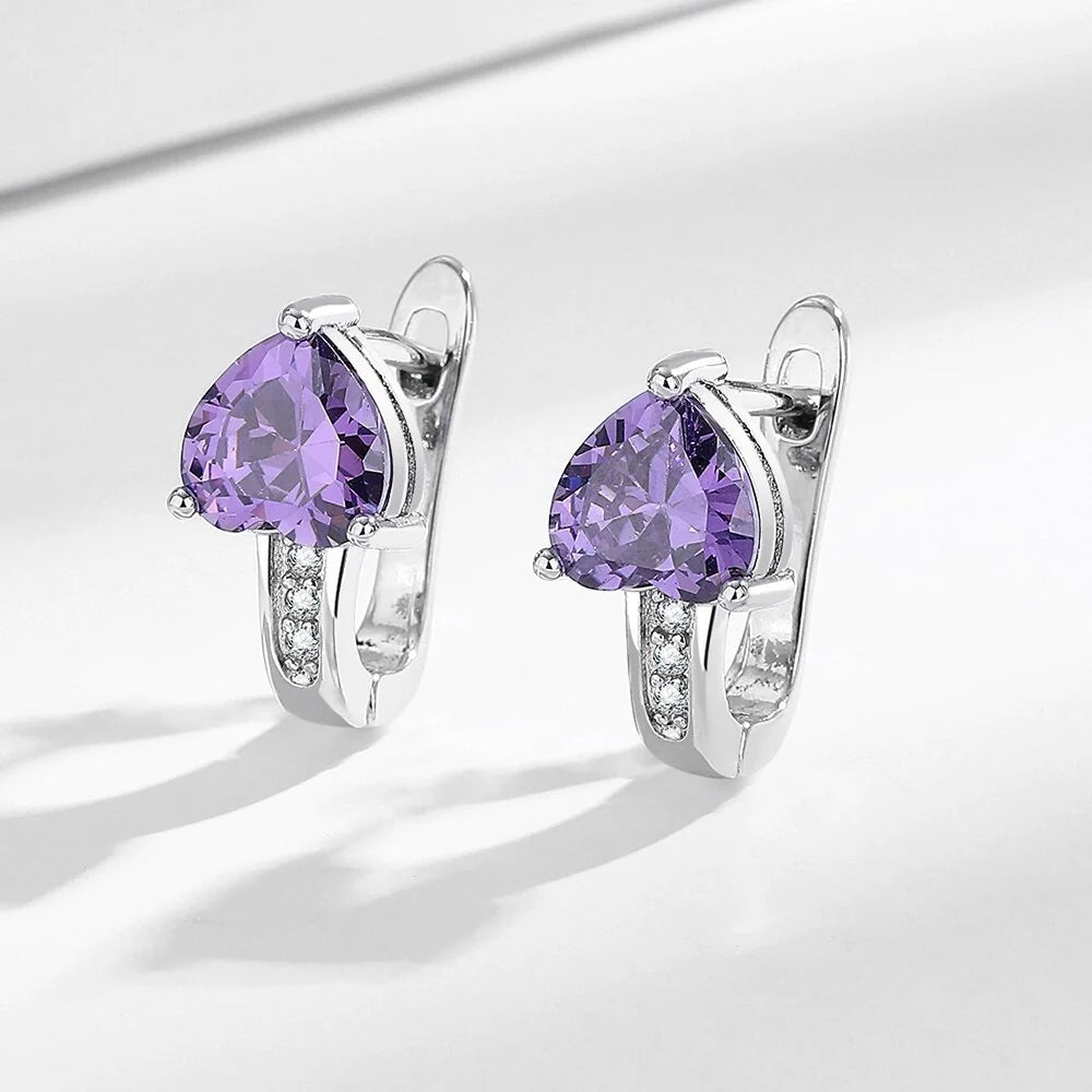 Loving Heart Zircon Ear Clips in white gold and yellow gold with diamond accents