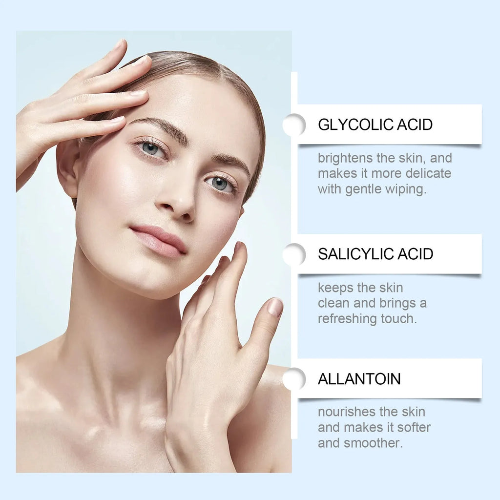 Pack of 60 glycolic acid exfoliating cotton pads for facial chemical peel treatment