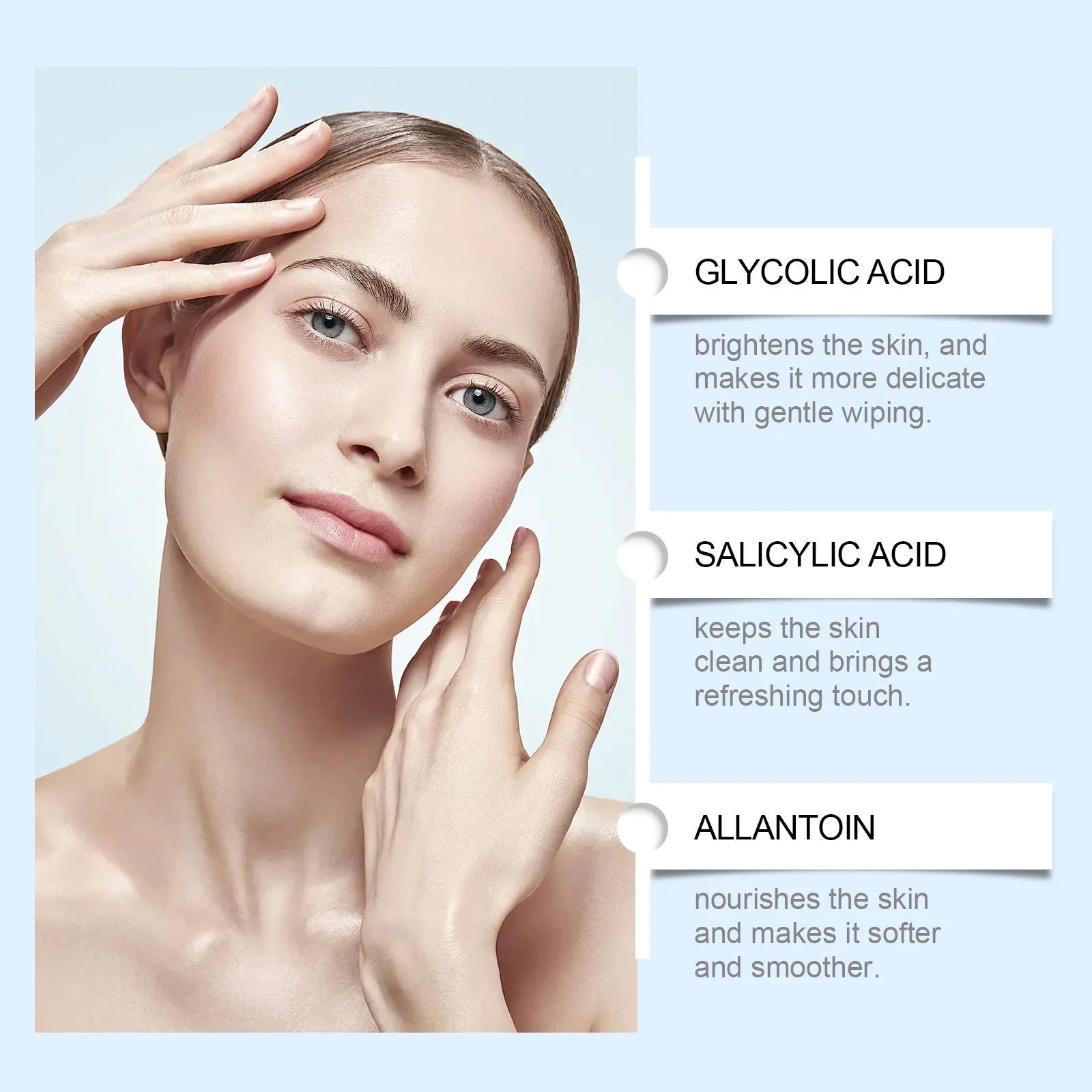 Pack of 60 glycolic acid exfoliating cotton pads for facial chemical peel treatment