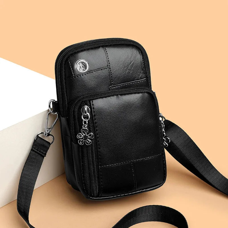 Vertical square mini phone bag in PU leather with polyester lining