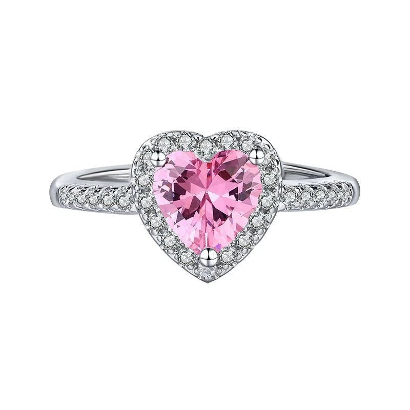 Micro-encrusted zircon diamond heart-shaped ring for women with adjustable opening