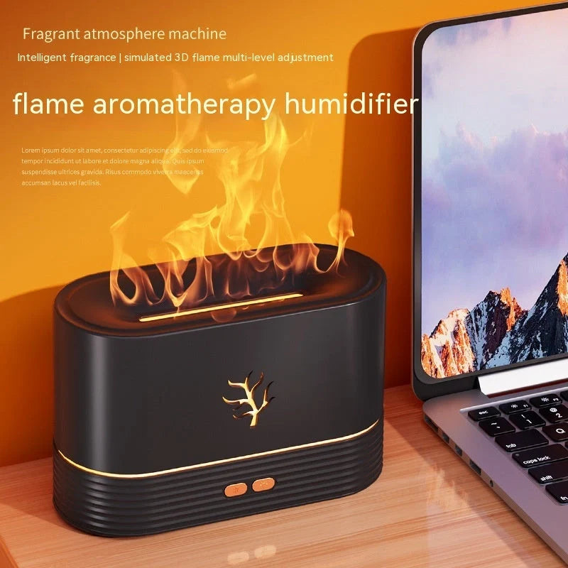 USB Smart Flame Humidifier with LED Aroma Diffuser in white and black