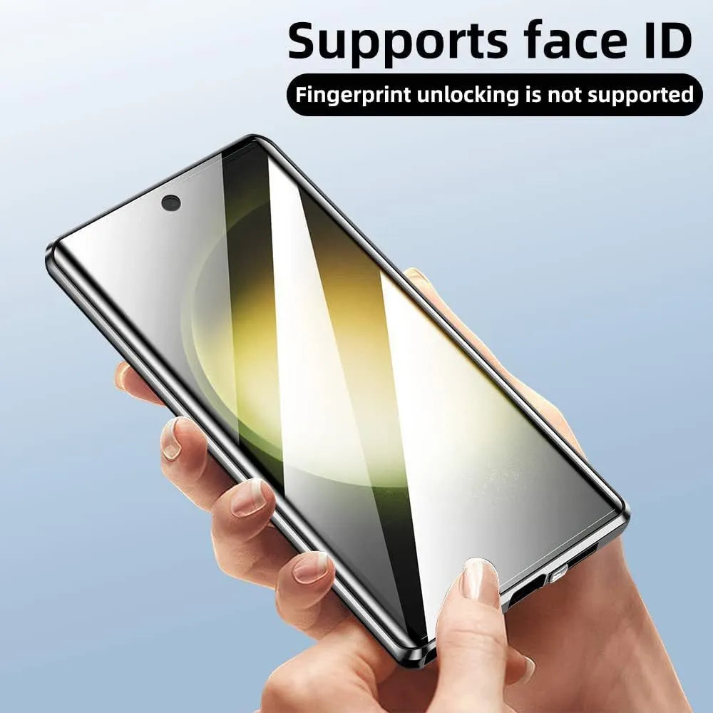 Magnetic King phone case with glossy metal mirror finish and peep-proof screen for Samsung S25 Ultra