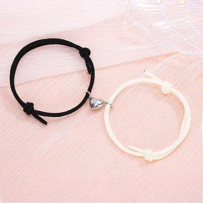 Simple Alloy Love Magnets Couple Bracelets in various colours with heart-shaped design