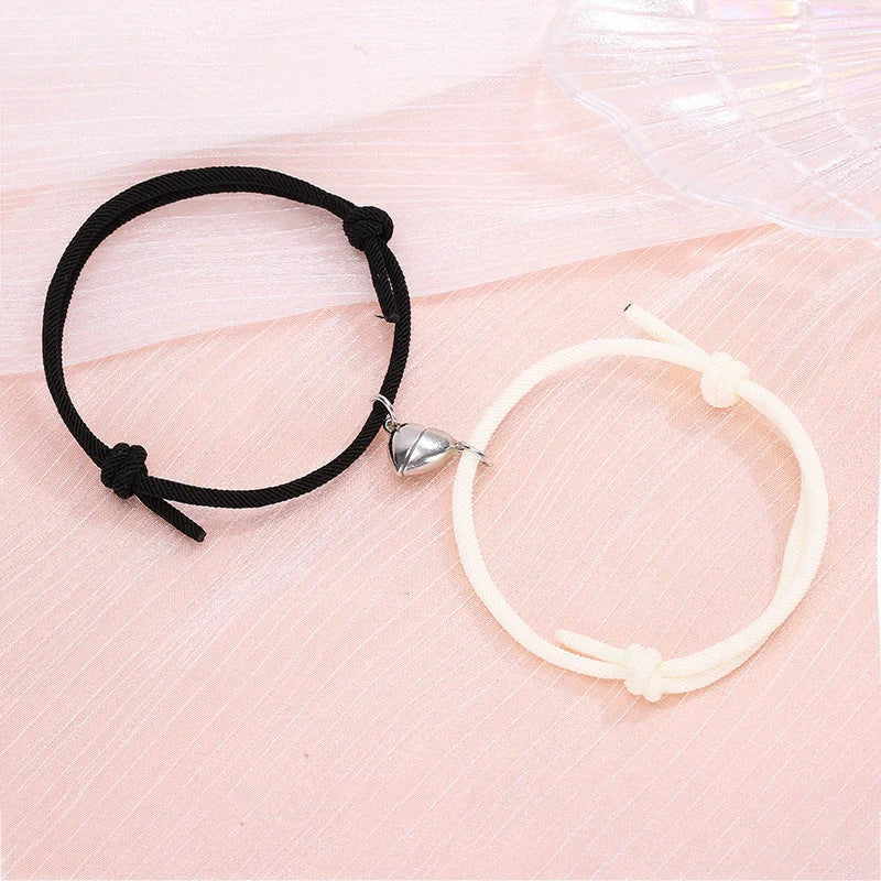 Simple Alloy Love Magnets Couple Bracelets in various colours with heart-shaped design