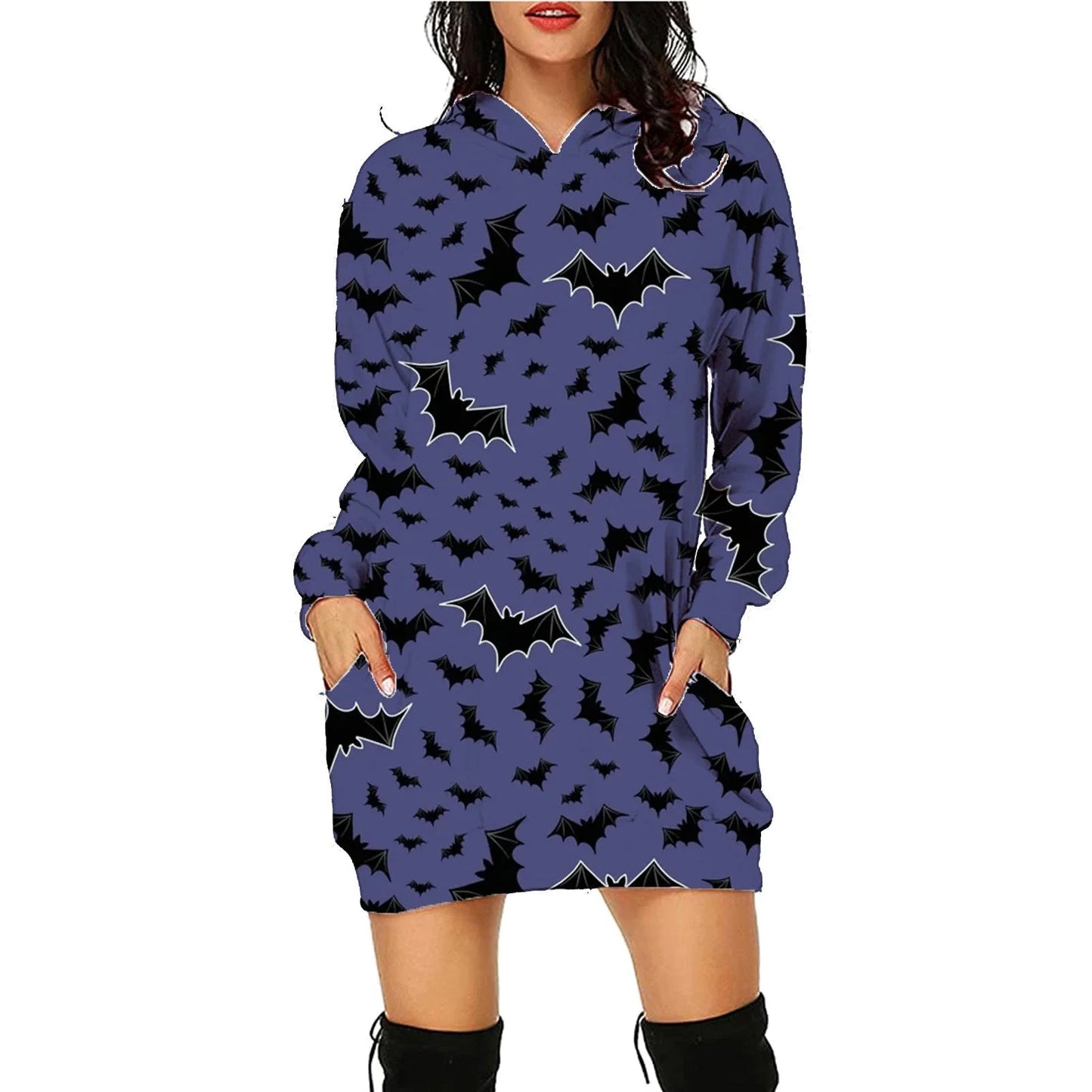 Stylish women's Halloween hoodie with a unique printed design and convenient front pockets