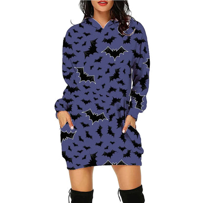 Stylish women's Halloween hoodie with a unique printed design and convenient front pockets