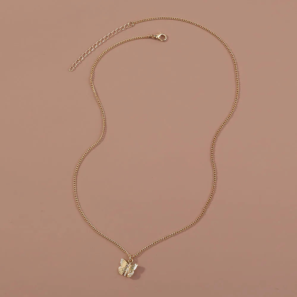 Gold-tone butterfly pendant necklace on a 45cm chain with zinc alloy and electroplate finish