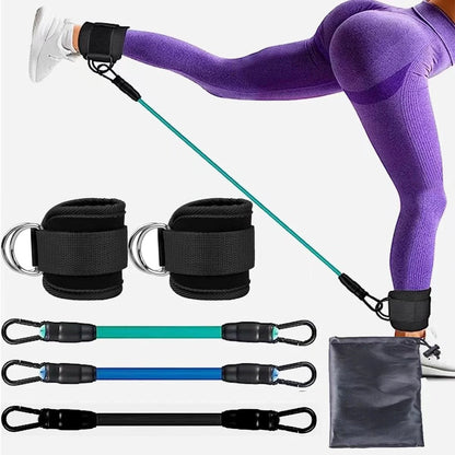 Ankle strap resistance bands in various colours for hip and leg strength training