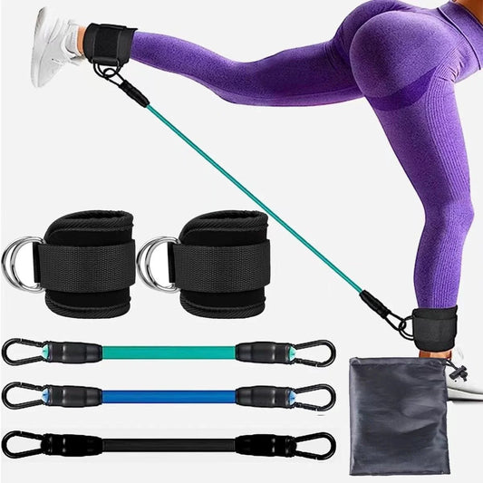 Ankle strap resistance bands in various colours for hip and leg strength training