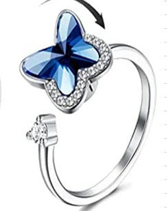 Adjustable rotating spinner ring with elegant flower and bee design in various color options