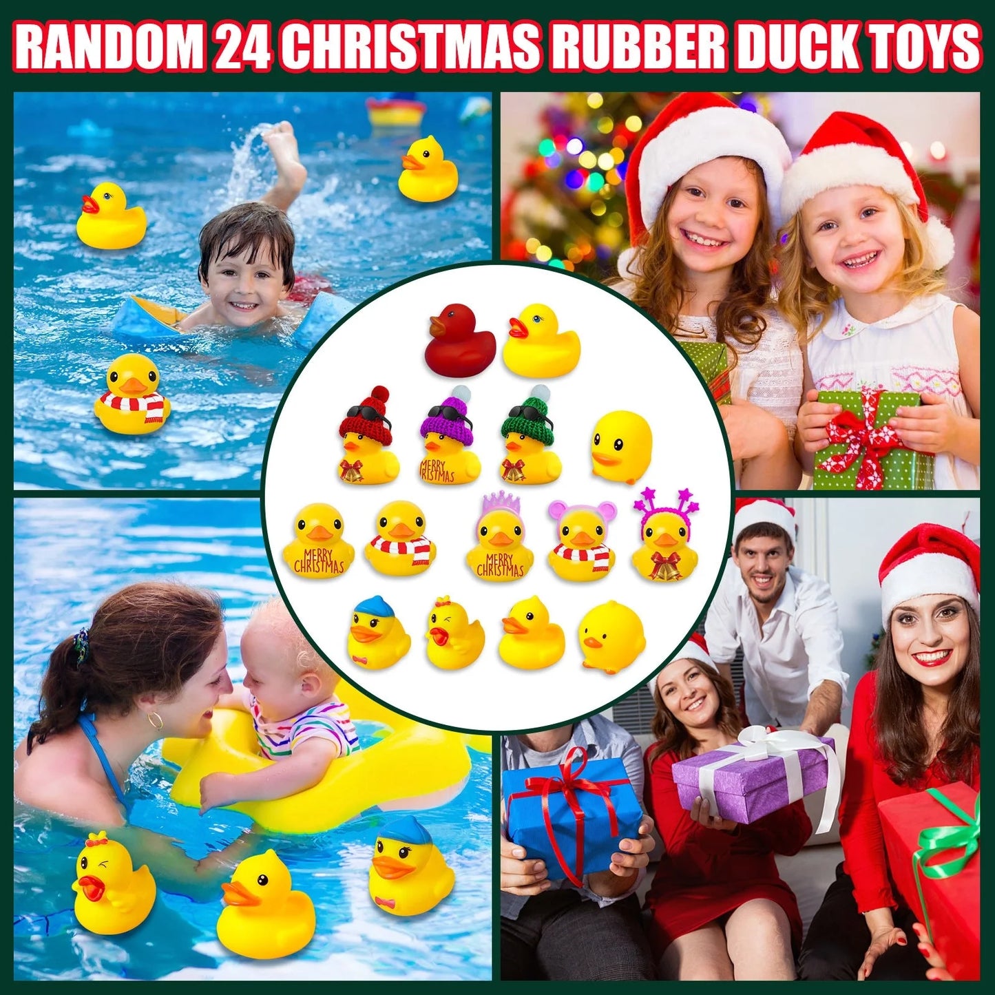 24 Days Countdown Christmas Advent Calendar Set with Funny Ducks Bath Toy for Kids