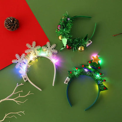 IPC Christmas Hair Band with glowing Xmas tree and snowflake designs, perfect for holiday festivities