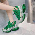 Women's leather casual sports shoes with a thick jelly sole and cross-tie lacing in multiple colours.