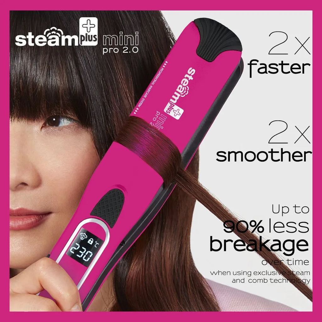 Mini steam splint spray hair straightener curler in champagne colour with 200W power rating