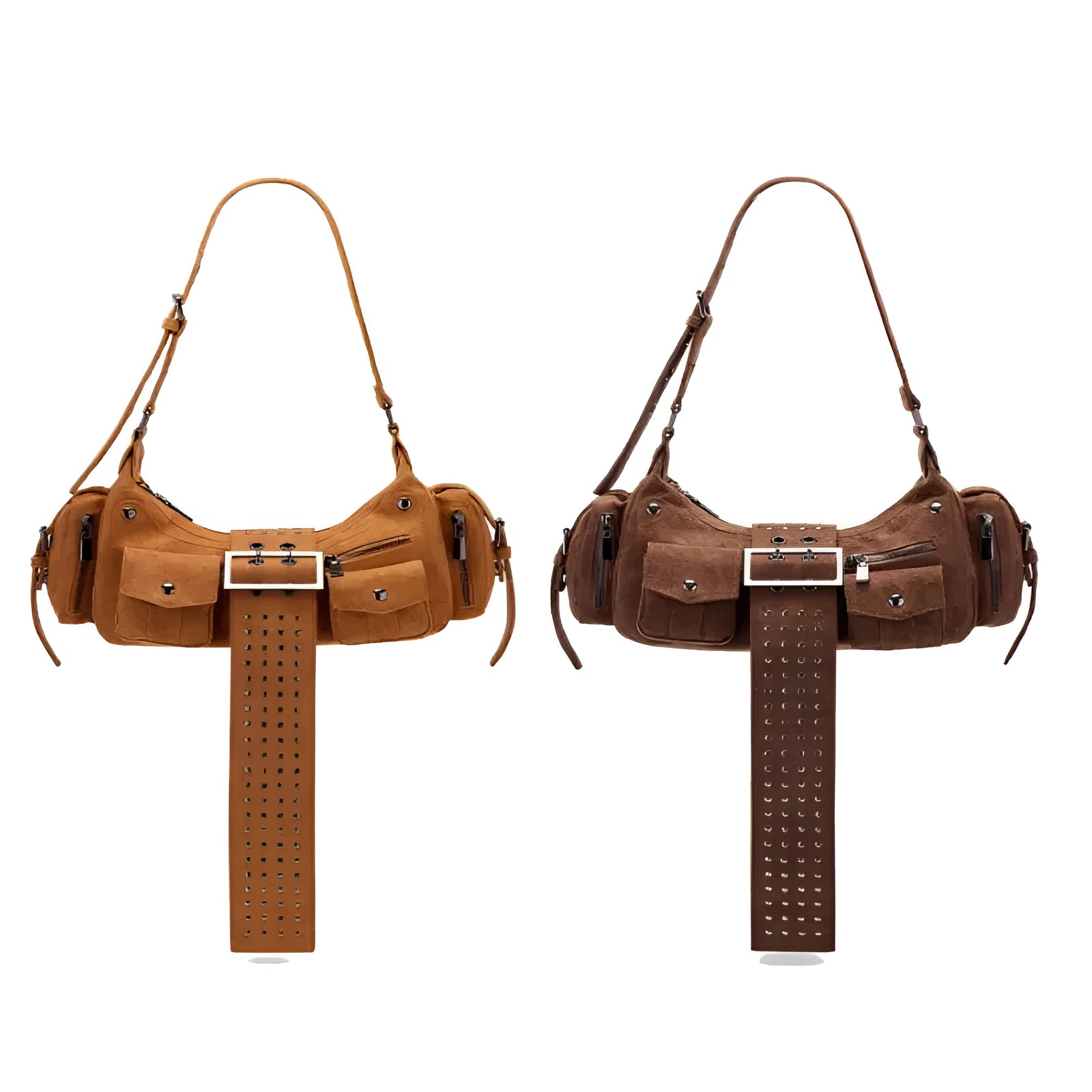 Simple Retro suede women's handbag in dark brown, square shape, zip closure, shoulder strap