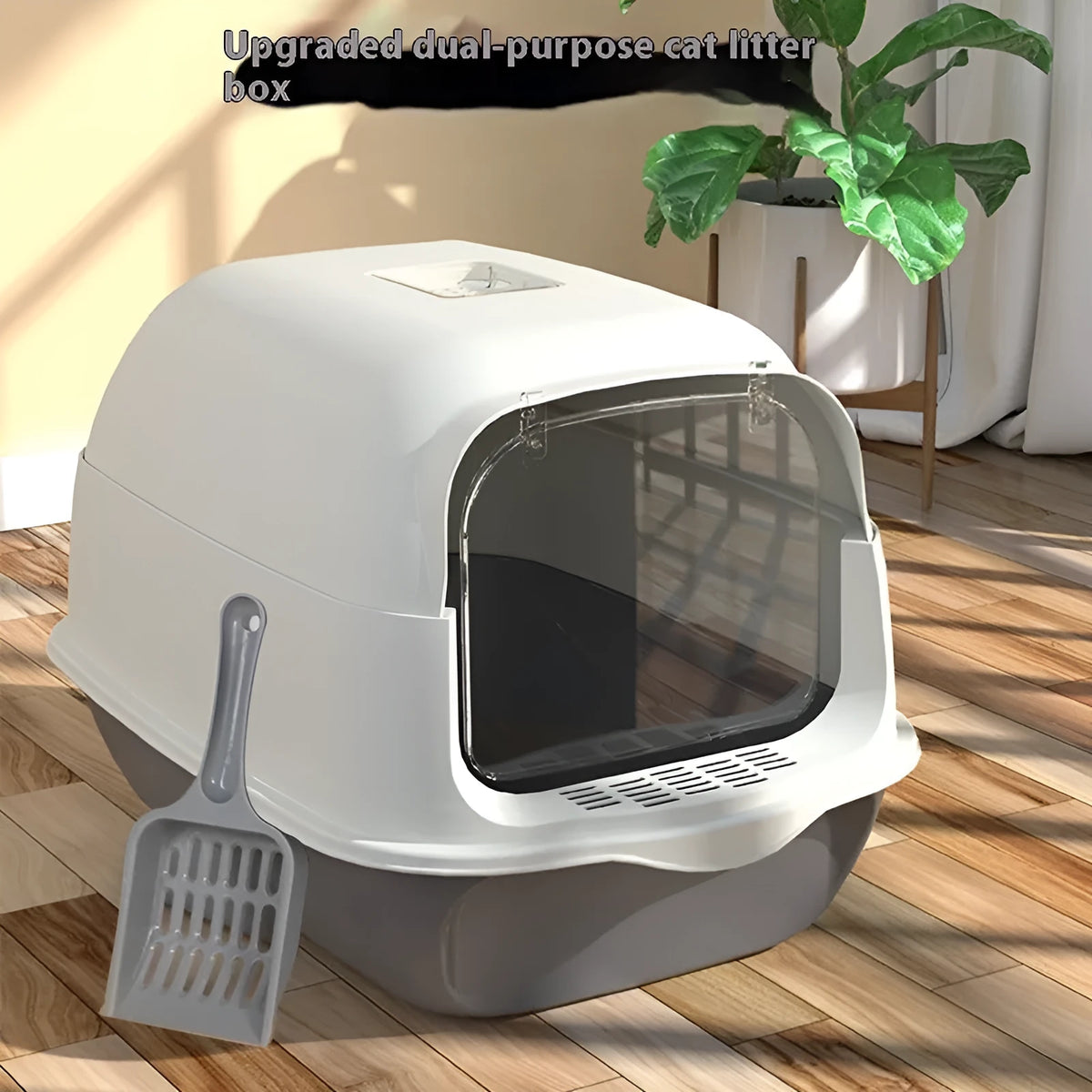 Fully enclosed cat litter box in Deep Sky Grey, made from PP material, 50x35x33cm