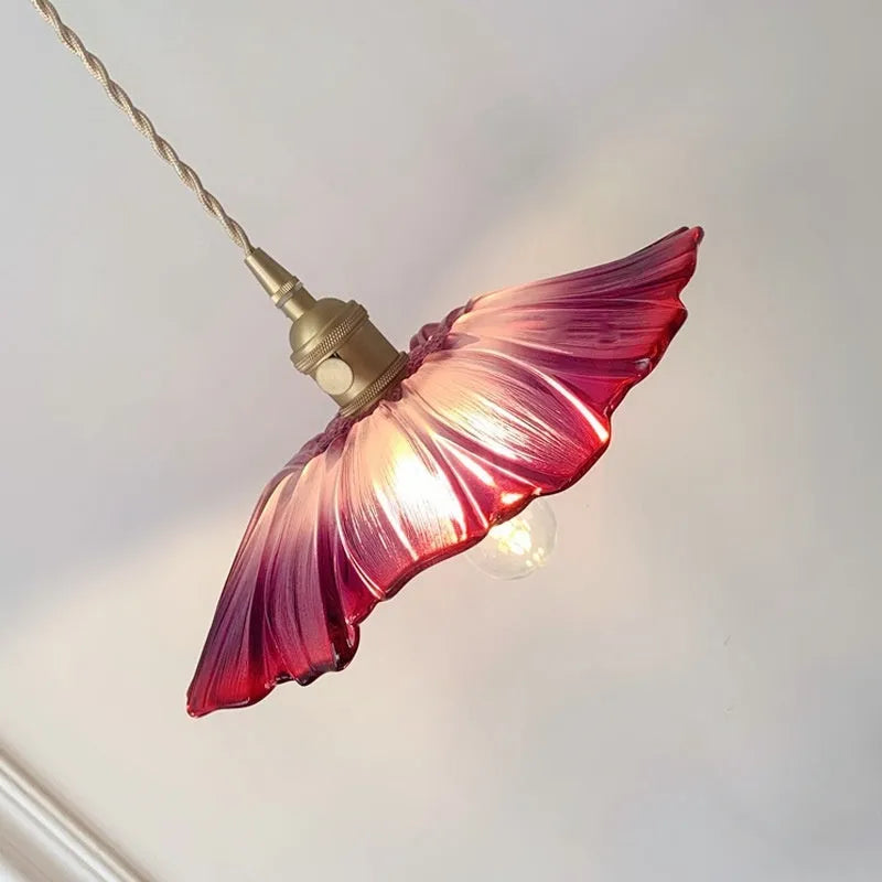 Nordic Japanese style Lotus Leaf Lamp with iron body and glass shade, shown as a pendant light
