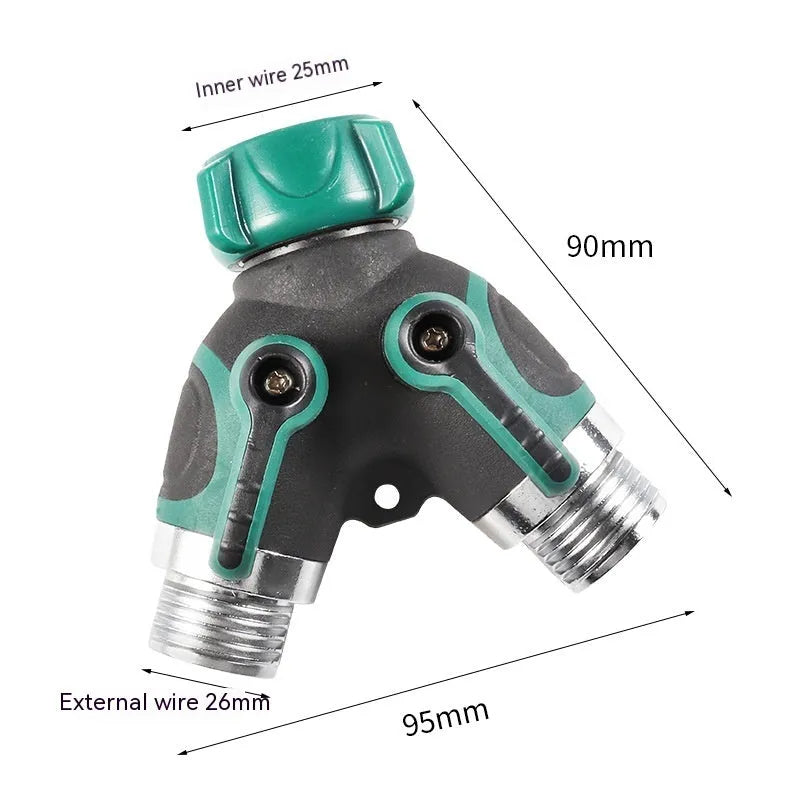 Copper finish zinc alloy garden hose splitter with ball valve control mechanism