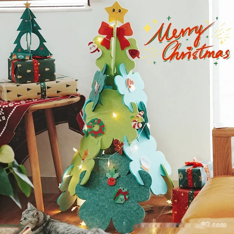 XINGX felt Christmas tree 110cm tall with star light on top, colourful layered fabric design