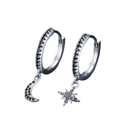 Black copper star and moon earrings for women with a natural style