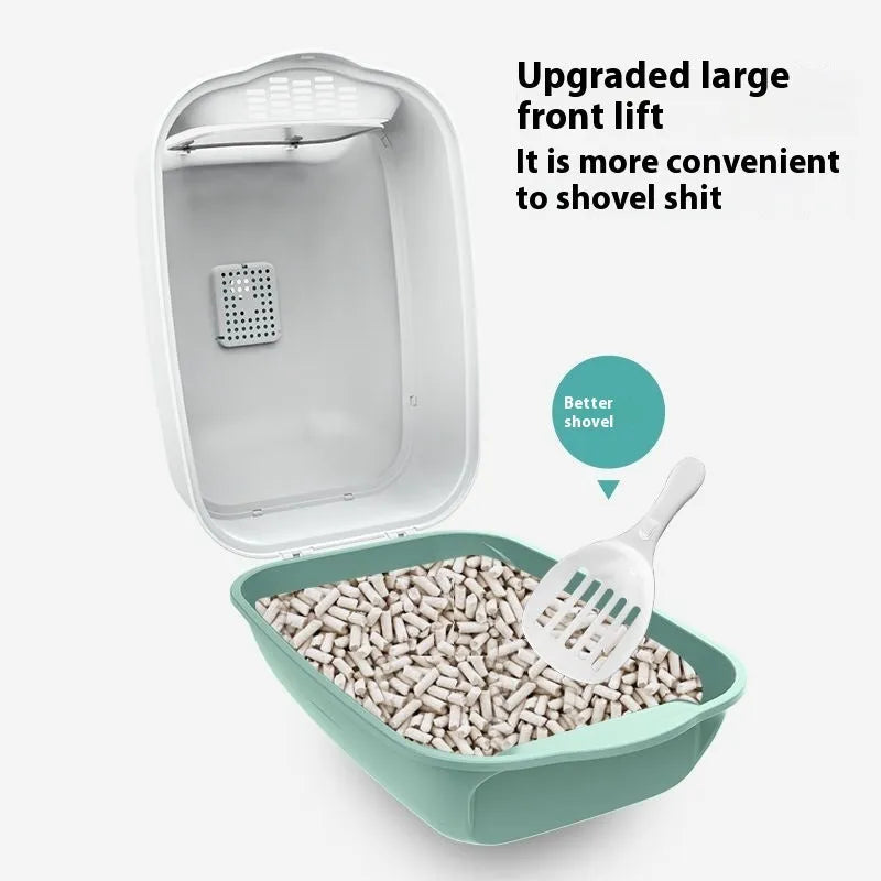 Fully enclosed cat litter box in Deep Sky Grey, made from PP material, 50x35x33cm