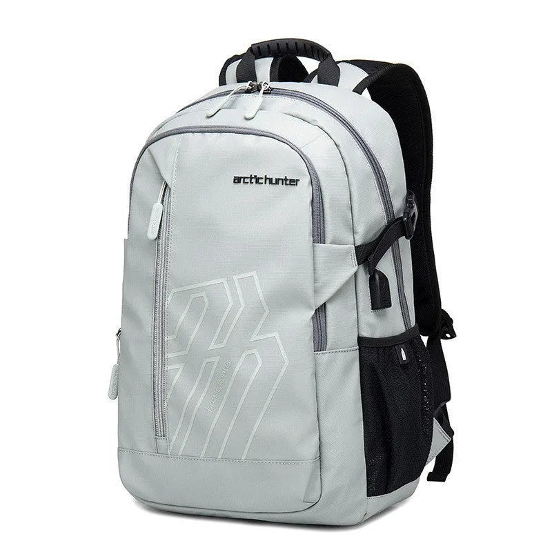 Blue plaid pattern 18-inch casual polyester laptop backpack with curved shoulder strap